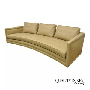 Harvey Probber Long Curved Button Tufted Beige Leather Mid Century Modern Sofa - Picture 1 of 10