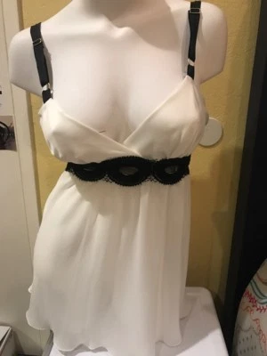 Flora Nikrooz 2Pc set cream/black size: SMALL *  NWT  short nightgown, Teddies, - Image 1 of 4