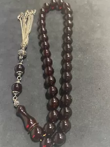 Cereza de fuego ámbar misbaha rosario Tasbih faturan islámico borla plateada pesada - Imagen 1 de 7