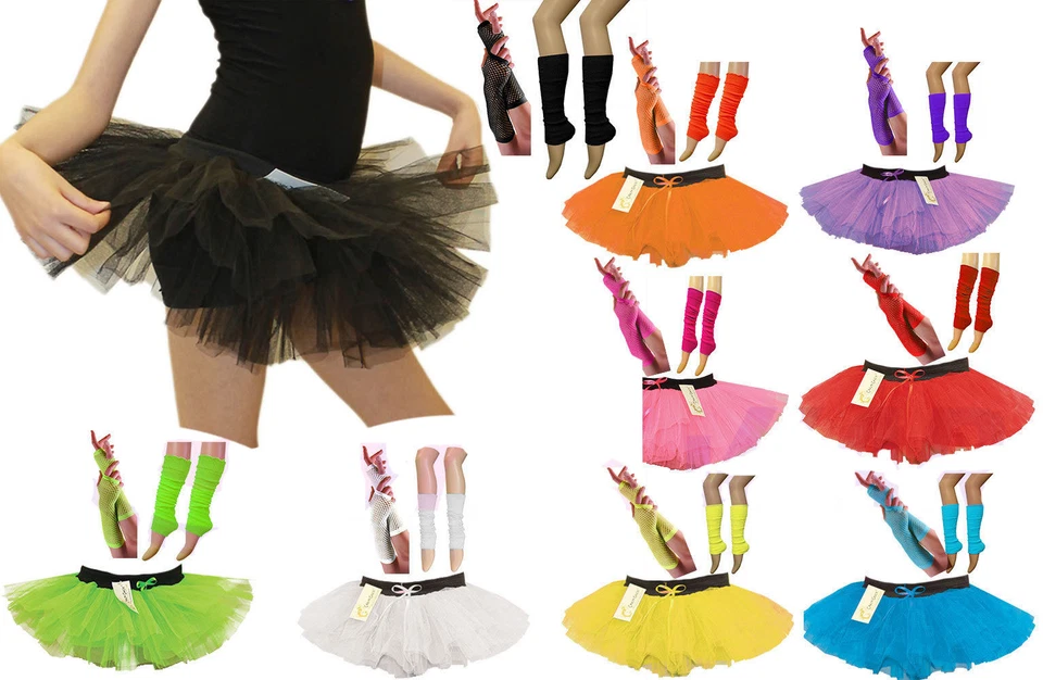 Crazy Chick Girls 3 Layers Neon 1980 TuTu Skirts Fishnet Gloves LegWarmers 5-10 - Image 1 of 1
