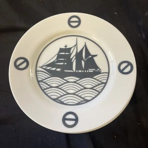 Nautical Tall ship Salad Desert 7-1/2” Plates Navy Blue 6 pcs. Essentials Japan - Picture 1 of 6