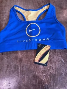 Livestrong Nike Pro Womens Crop Sports Bra Size XS Activewear Blue and Yellow - Picture 1 of 3