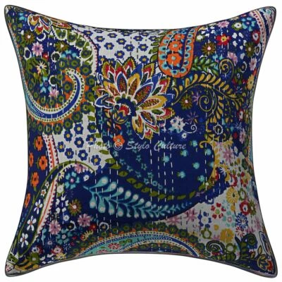 Ethnic Cushion Cover Handmade Kantha 40 x 40 cm Hippie Sofa Car Pillow Case - Image 1 of 4