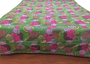 BEDSPREAD GREEN WITH INDIAN JAIPURI WORK SIZE: 90"X108" KRAFT BARN - Picture 1 of 6