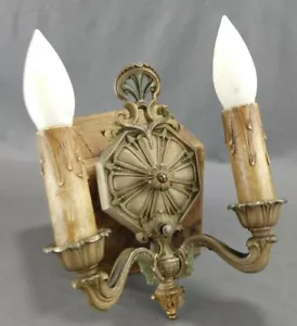 Antik Polychrom Spelter Welsbach Deko 2 Licht Wandleuchte Modell L1064 - Bild 1 von 9