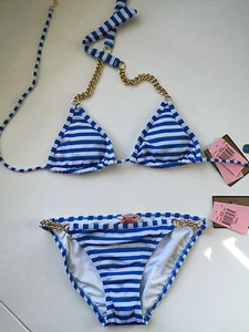 JUICY COUTURE BLUE STRIPED BIKINI SWIMSUIT SIZE MEDIUM - Picture 1 of 2
