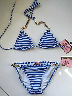 JUICY COUTURE BIKINI A RAYAS AZUL TRAJE DE BAÑO TALLA MEDIANA Foto 1 de 2