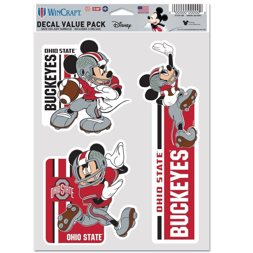 OHIO STATE BUCKEYES MICKEY MOUSE DISNEY 3-MULTI USE DECALS FAN PACK WINCRAFT 👀 - Image 1 of 1