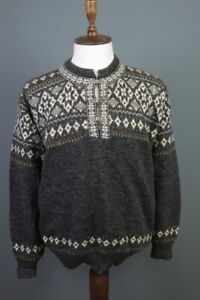 DALE OF NORWAY Gray 1/4 Clasp Fair Isle Wool Knit Sweater Size L