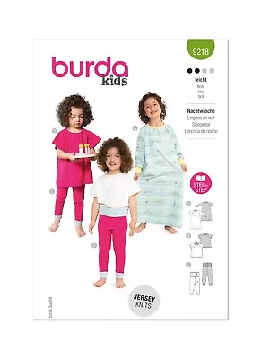 BURDA KIDS 9218 CHILD'S SLEEPWEAR Sewing Pattern Sizes 4 - 11 Skill: EASY - Image 1 of 4