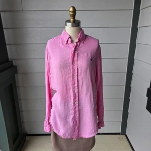Ralph Lauren Linen Button Down Shirt Women’s Small Pink Collared Long Sleeve - Picture 1 of 12