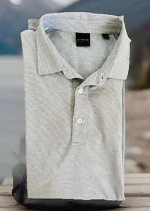 Dunning Polo Men's Large Gray Striped Golf Performance Short Sleeve MSRP $79 - Picture 1 of 8