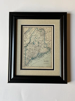 1934 "BLUE" MAINE State Map by C.S. Hammond, Frame/Dbl Mat SEE DESCRIPTION - Image 1 of 3