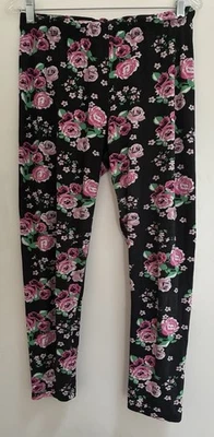 bobbie brooks Womens Allover Pink Floral Polyester Full Length Leggings Black XL - Image 1 of 4