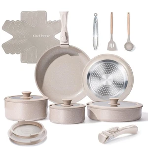Ceramic Nonstick Pots and Pans Set 19 Piece with Detachable Handle, Induction... - Foto 1 di 8