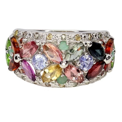 Anillo de plata de ley 925 marquesa turmalina esmeralda zafiro piedras preciosas joyería 9 Foto 1 de 4