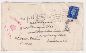 WW2 Blue Star Line S.S. Pacific Star Cover RELEASED BY P.C. (CROWN) TC 13 Dundee - Picture 1 of 3