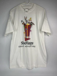 Vintage 90s Six Flags Looney Tunes T shirt 2 Sided Warner Bros Single Stitch L - Picture 1 of 7