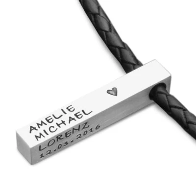 Männerkette FBML DOUBLE 925er Silber Herrenschmuck mit Namensgravur am Lederband - Bild 1 von 4