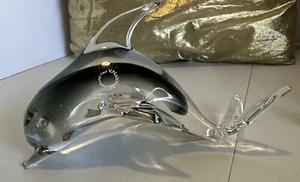 V Nason & Co Smokey Gray Crystal Murano Art Glass Dolphin W/ Sticker 8”Lx4.5”T - Picture 1 of 22