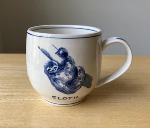 MOLLY HATCH ANTHROPOLOGIE Blue Ivory Sloth Mug - EUC - Picture 1 of 4