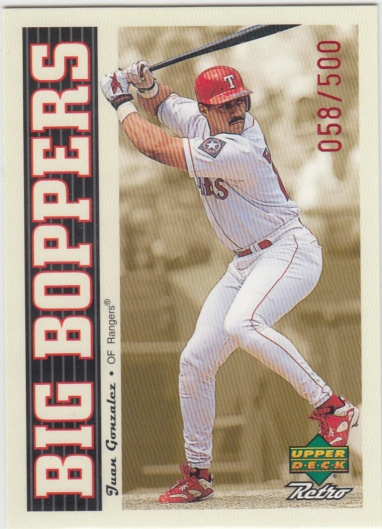 JUAN GONZALEZ /500 UD RETRO BIG BOPPERS FOIL RANGERS #16 1998 98 UPPER DECK