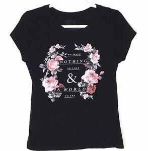 Freeze Graphic Tee Shirt Girls Juniors XL Black Rose Motivational