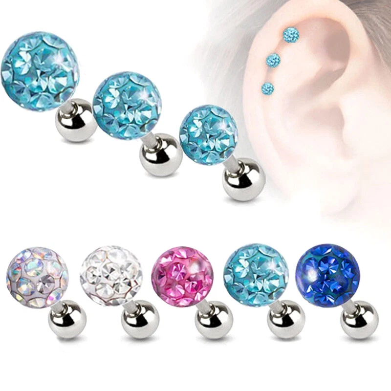 3pcs 3/4/5mm Epoxy Crystal Ball Ear Cartilage Helix Tragus Ring Barbell Piercing - Image 1 of 4