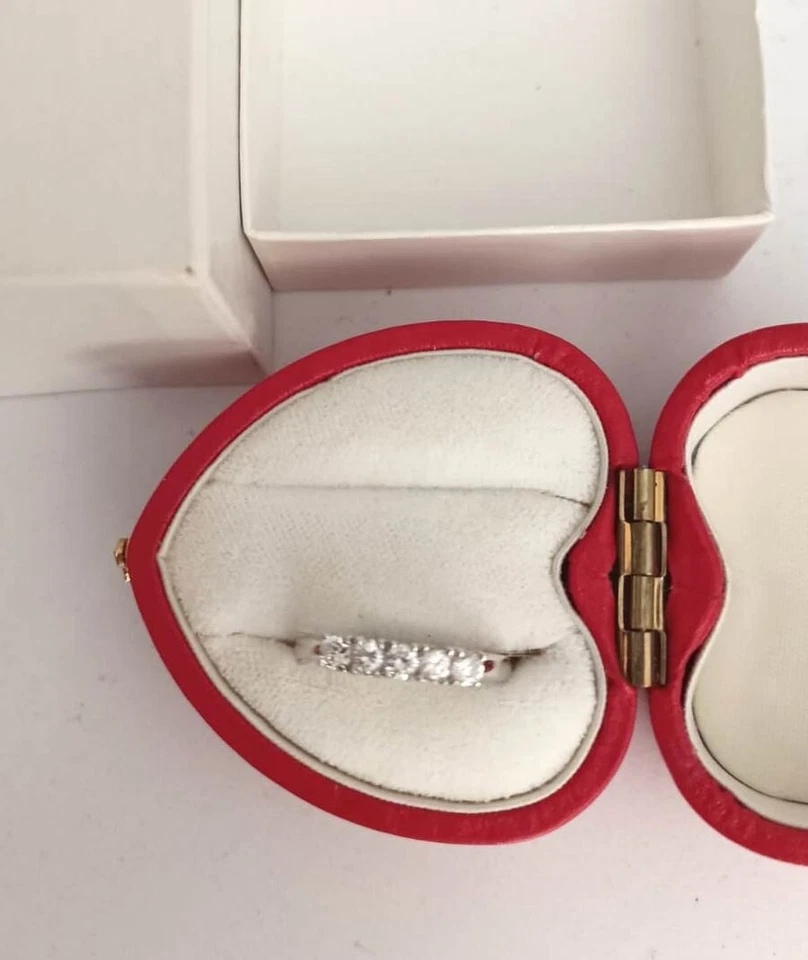 ANELLO RIVIERA DONNA ARGENTO 925 effetto oro bianco 5 ZIRCONI BIANCHI 3 mm - Immagine 1 di 1