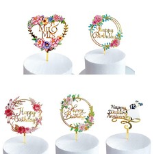 Happy Birthday Cake Topper Golden Acrylic Birthday party Dessert Decor
