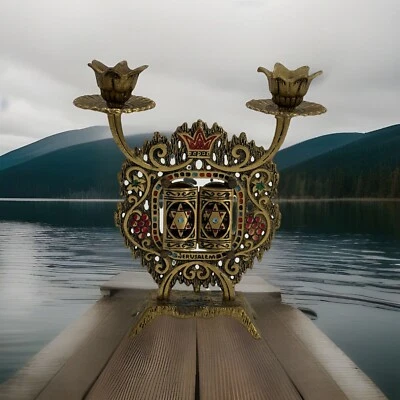 Vtg Judaism Ten Commandments Wainberg Candle Holder Israel HANUKAH - Image 1 of 4