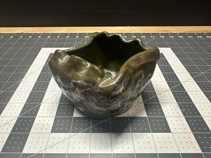 Folded Slab Studio Art Pottery Bowl Small Vintage Green Brown White Glazed - Imagen 1 de 9