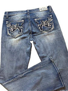 Gracie in LA Thick Stitch Rhinestone Stretch Bootcut Denim Jeans 32 x 32.5" - Picture 1 of 6
