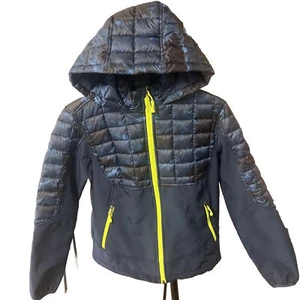 Boys Puffer Jacket M 10/12 Snozu Blue Green Full Zip Hooded - Picture 1 of 9