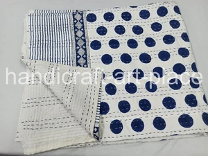 Beautiful Handmade Cotton Kantha Quilt Boho Throw Bedspread Block Print Quilt - Picture 1 of 8