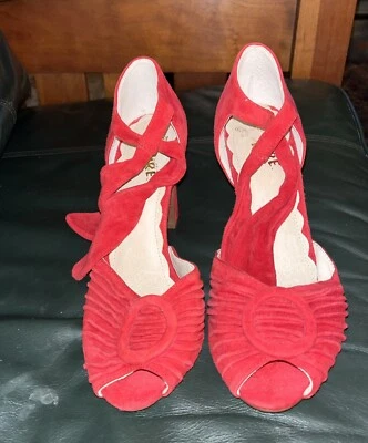 ZAPATOS DECORATIVOS VINTAGE MISS L FIRE LORETTA CUERO GAMUZA ROJA 36 US 6 Foto 1 de 4