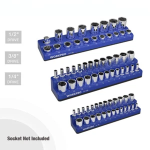 WORKPRO 3PC Magnetic Socket Organizer Set Metric Socket Holder 1/4" 3/8" 1/2" Dr - Picture 1 of 10