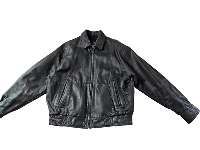 Chaqueta de cuero genuino William Barry Watershed negra con cremallera completa para hombre talla grande Foto 1 de 4