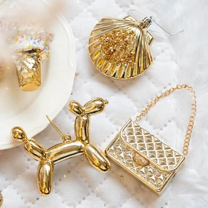 3PCS Christmas Tree Golden Bauble Decor in Dog Balloon Shell Handbag Shape - Picture 1 of 6