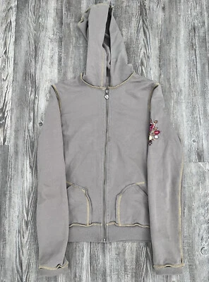 Vintage Y2K TWISTED HEART HOODIE Jacket Gray RHINESTONE Size Large I3 - Image 1 of 4