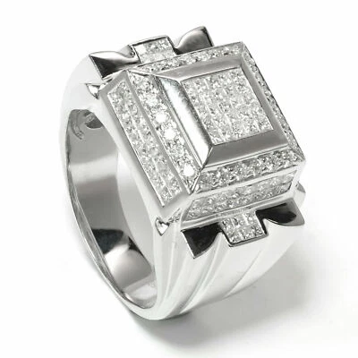 Men's Iced Diamond Cap Ring in 18k White Gold 2.73 Carat Size 10 - Image 1 of 3