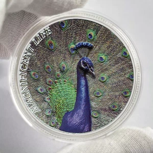 Peacock Silver Plated Commemorative Coin Animal Zinc Alloy Metal Medal Souvenir - Picture 1 of 6