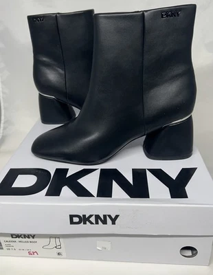 DKNY Caleena Heeled Boot Womens Size 7.5 Black Ankle Boots Block Heel  Modern. - Image 1 of 4