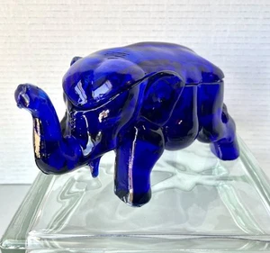 MCM VTG Cobalt Blue Glass Elephant Candy Trinket Dish Tiara Indiana Art Kitsch - Picture 1 of 12