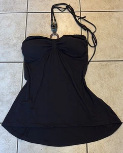 Y2K Boho Black Beaded Halter Top - Picture 1 of 6