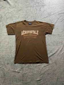 Aeropostale Vintage Shirt Mens Medium Brown Graphic Spell Out Short Y2k - Picture 1 of 8