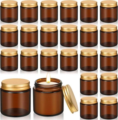 24 frascos de velas de vidrio redondos ámbar de 4 OZ con tapas - latas de envase vacío Foto 1 de 4