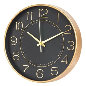 Modern Wall Clocks Battery Operated,10 inch Black and Gold Clock for Wall,Sil... - Picture 1 of 8