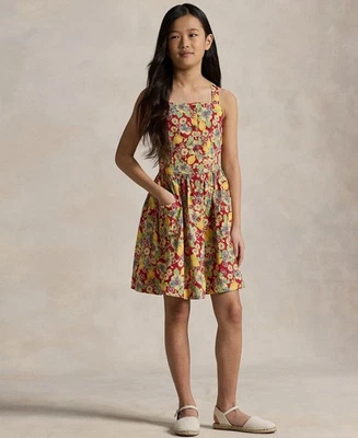 Polo Ralph Lauren Lemon-Floral Slub Dress Big Girls 16 Multicolor Square Neck - Image 1 of 4