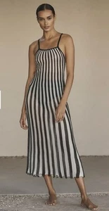 $228 SOLID & STRIPED black white The Kayle Sleeveless Midi Dress M - Picture 1 of 5